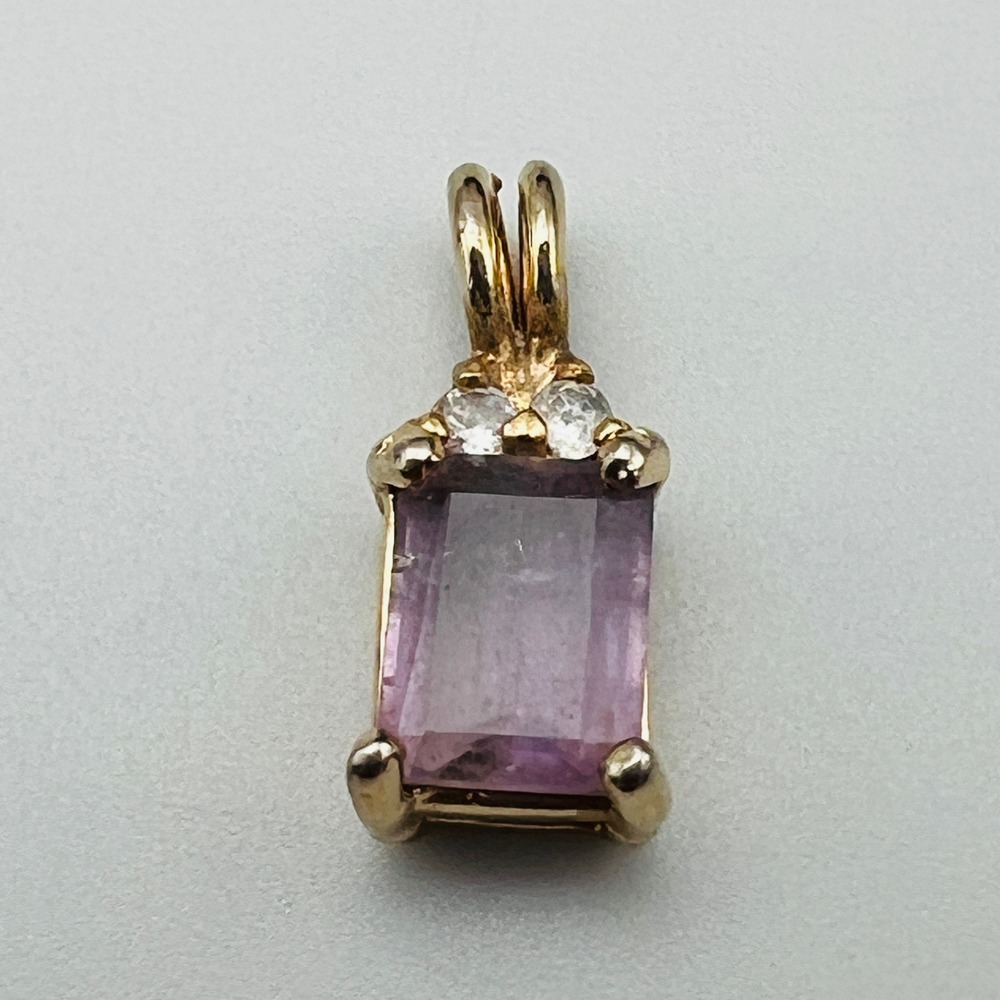 Gold Filled Amethyst Pendant Emerald Cut Purple and Clear Stone Clear Accent‎